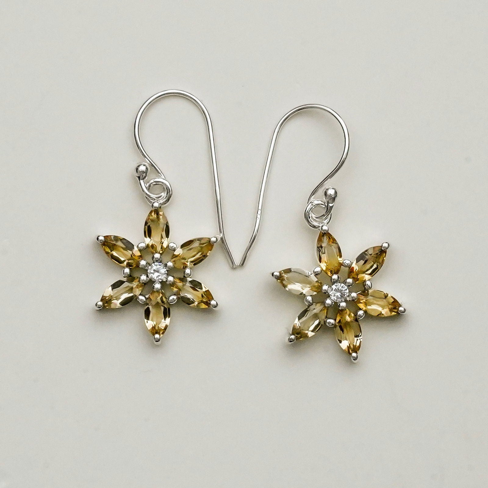 Star Earring With Semi Precious Natural Citrine Gemstone In 925 Sterling Silver