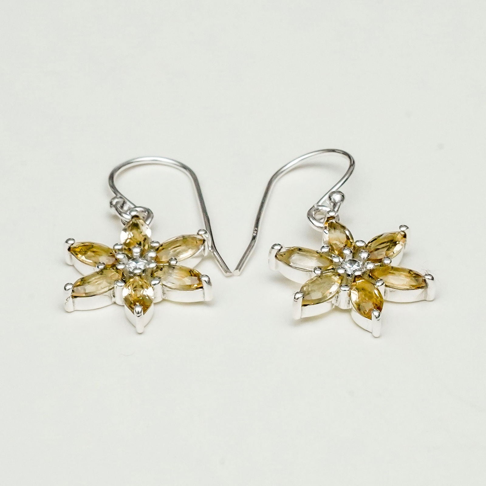 Star Earring With Semi Precious Natural Citrine Gemstone In 925 Sterling Silver