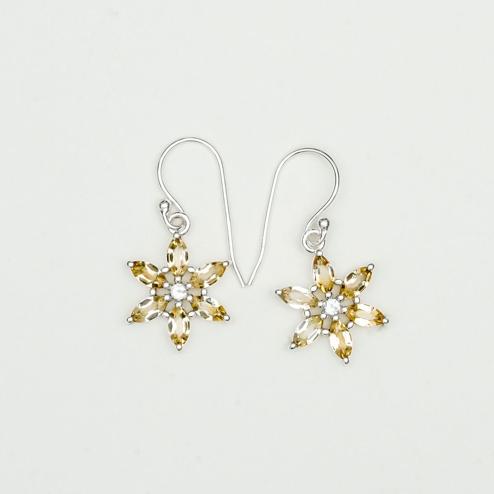 Star Earring With Semi Precious Natural Citrine Gemstone In 925 Sterling Silver