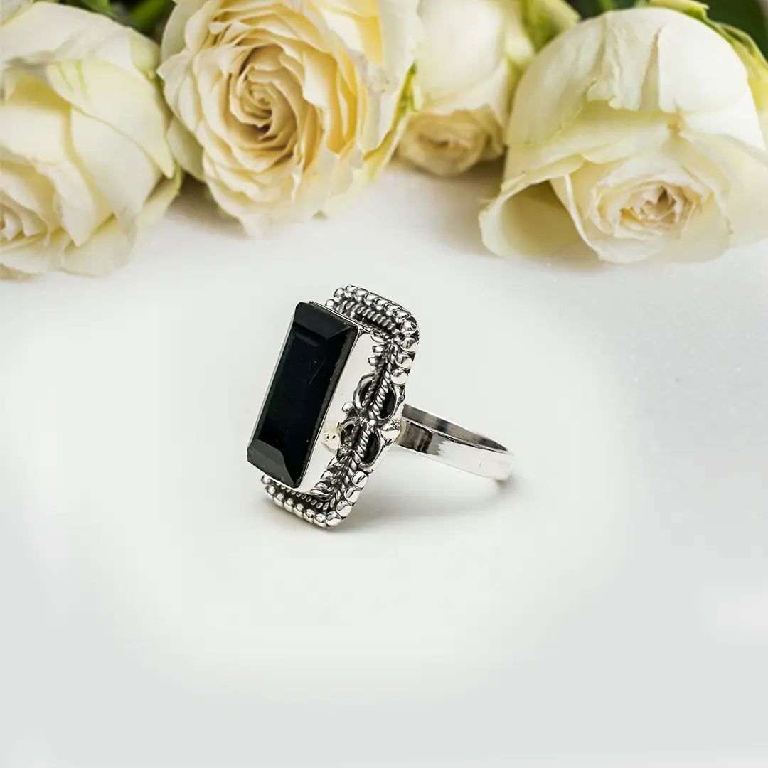 Sterling Silver Ring With Black Stone