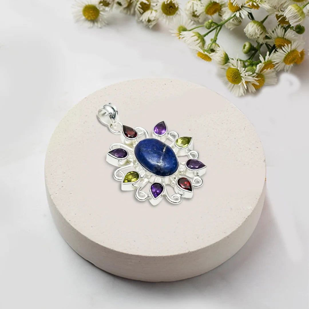 Sun Pendants With Multi Gemstone in High Quality 925 Solid Silver 2