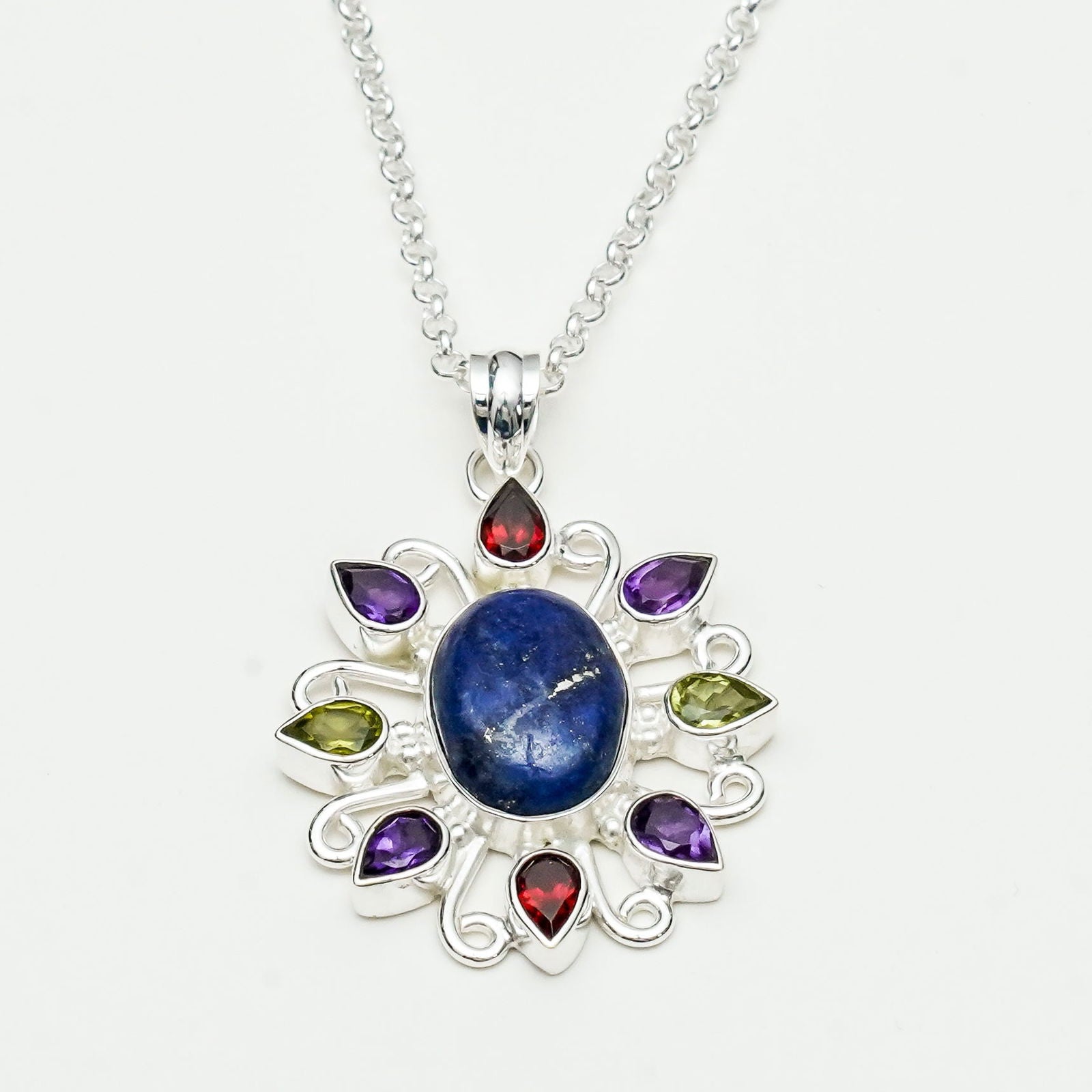 Sun Pendants With Multi Gemstone in High Quality 925 Solid Silver 2