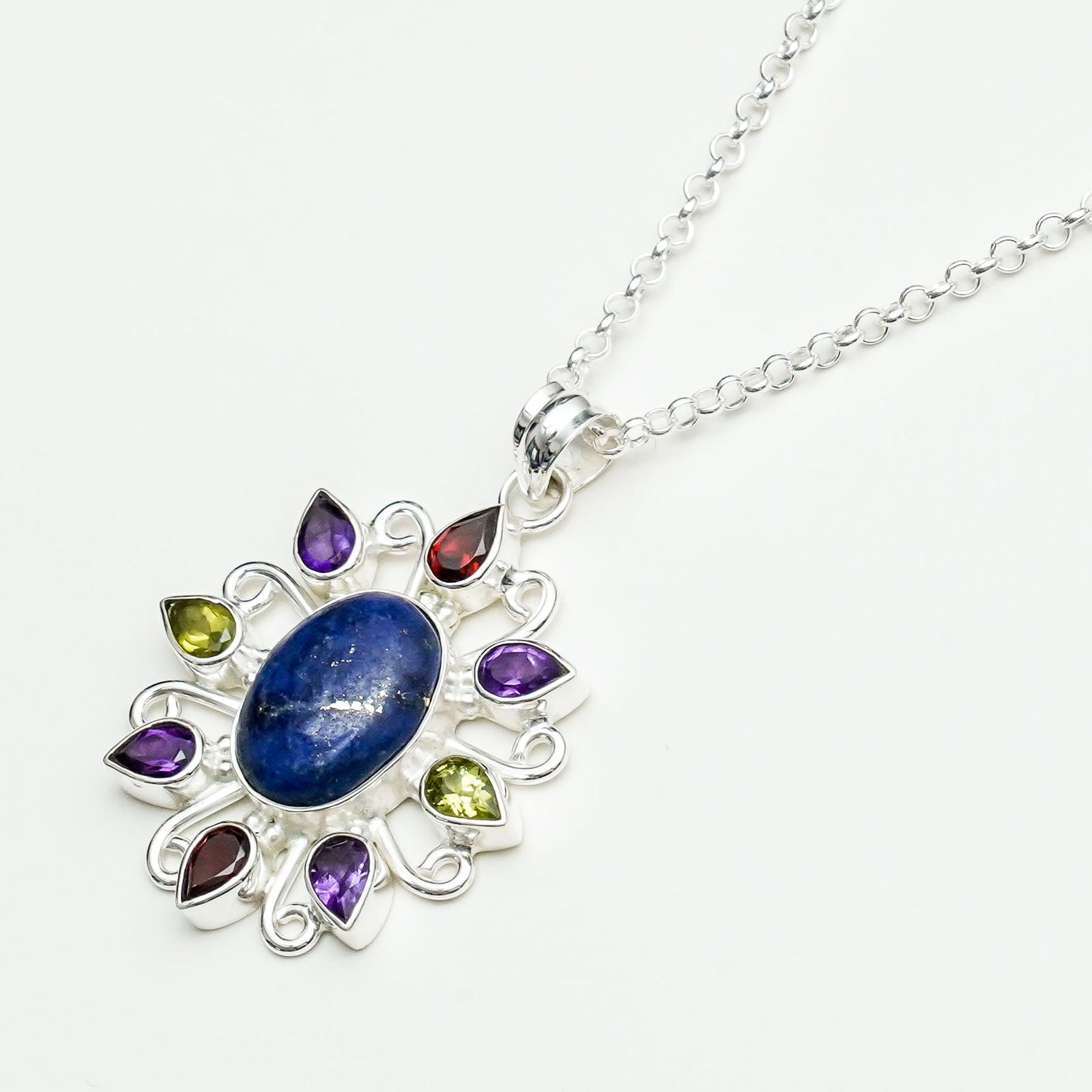 Sun Pendants With Multi Gemstone in High Quality 925 Solid Silver 2