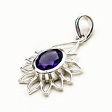 Sunflower Pendant With Amethyst Gemstone In 925 Sterling Silver