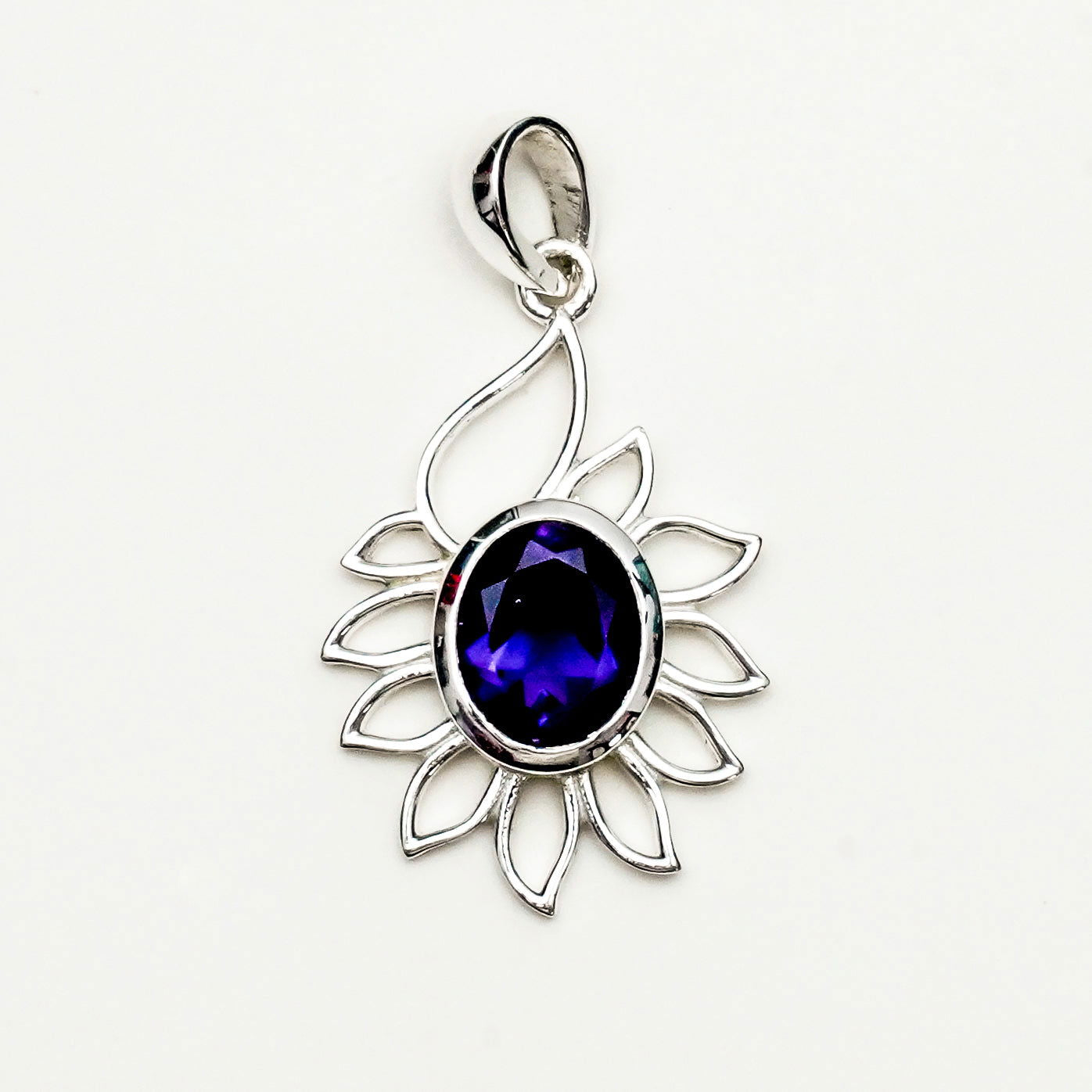 Sunflower Pendant With Amethyst Gemstone In 925 Sterling Silver