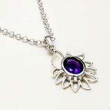 Sunflower Pendant With Amethyst Gemstone In 925 Sterling Silver