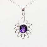 Sunflower Pendant With Amethyst Gemstone In 925 Sterling Silver