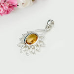 Sunflower Pendant With Citrine Gemstone In 925 Sterling Silver
