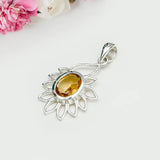 Sunflower Pendant With Citrine Gemstone In 925 Sterling Silver
