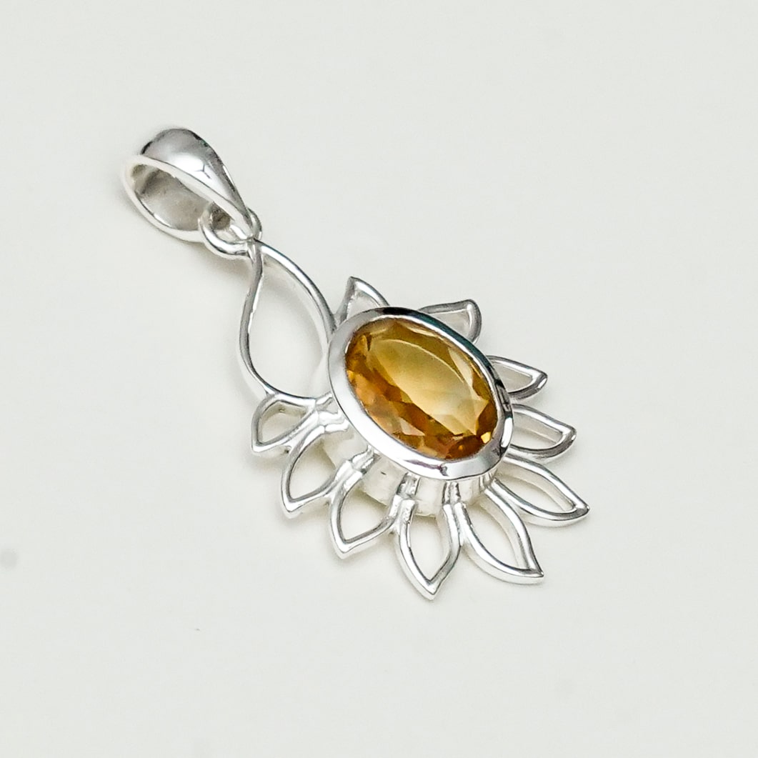 Sunflower Pendant With Citrine Gemstone In 925 Sterling Silver