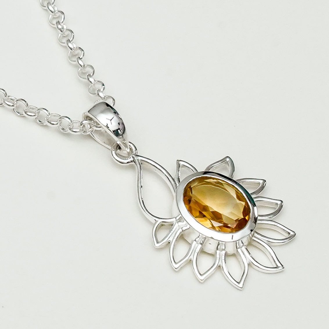Sunflower Pendant With Citrine Gemstone In 925 Sterling Silver