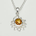 Sunflower Pendant With Citrine Gemstone In 925 Sterling Silver