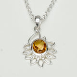 Sunflower Pendant With Citrine Gemstone In 925 Sterling Silver