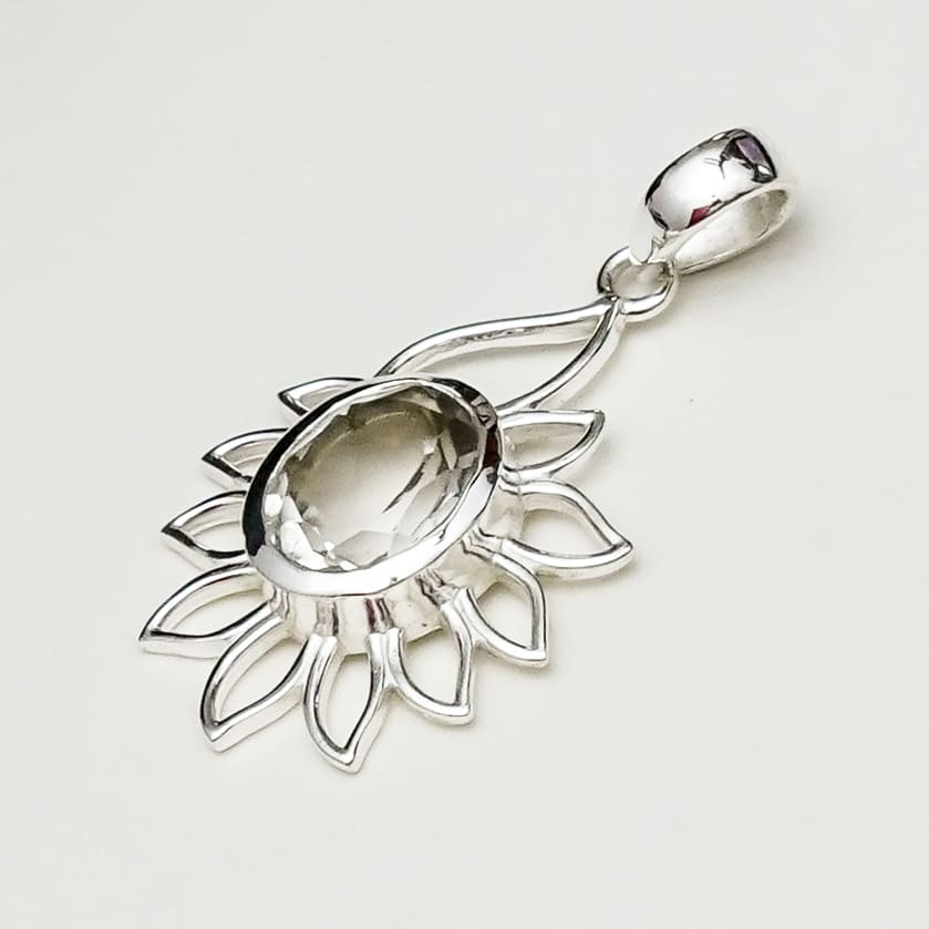 Sunflower Pendant With Quartz Gemstone In 925 Sterling Silver