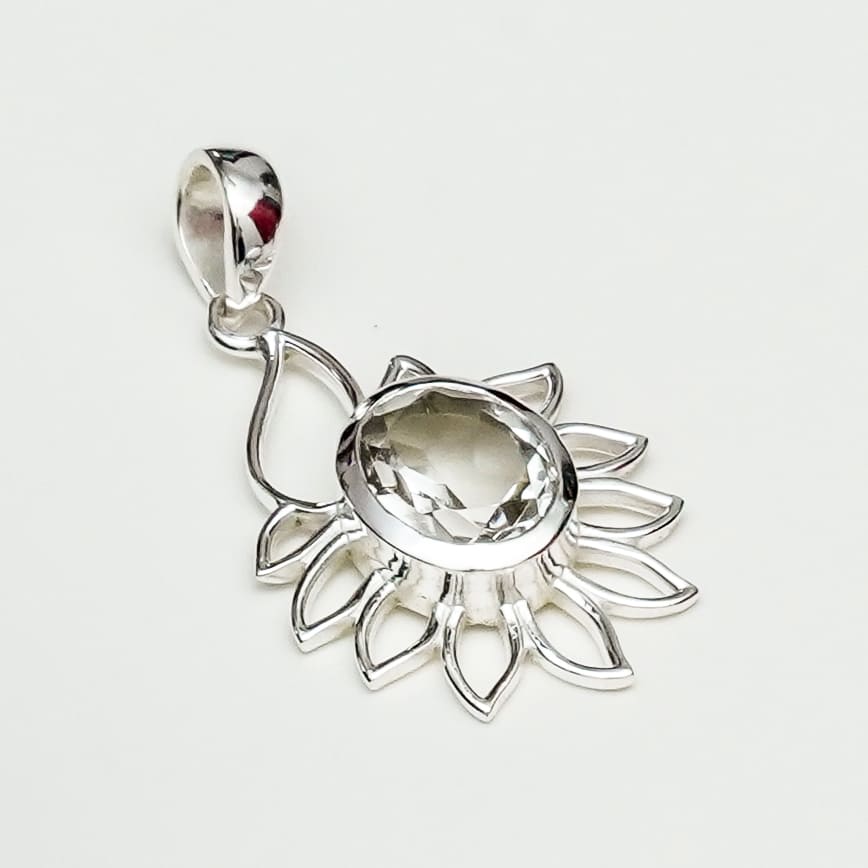 Sunflower Pendant With Quartz Gemstone In 925 Sterling Silver
