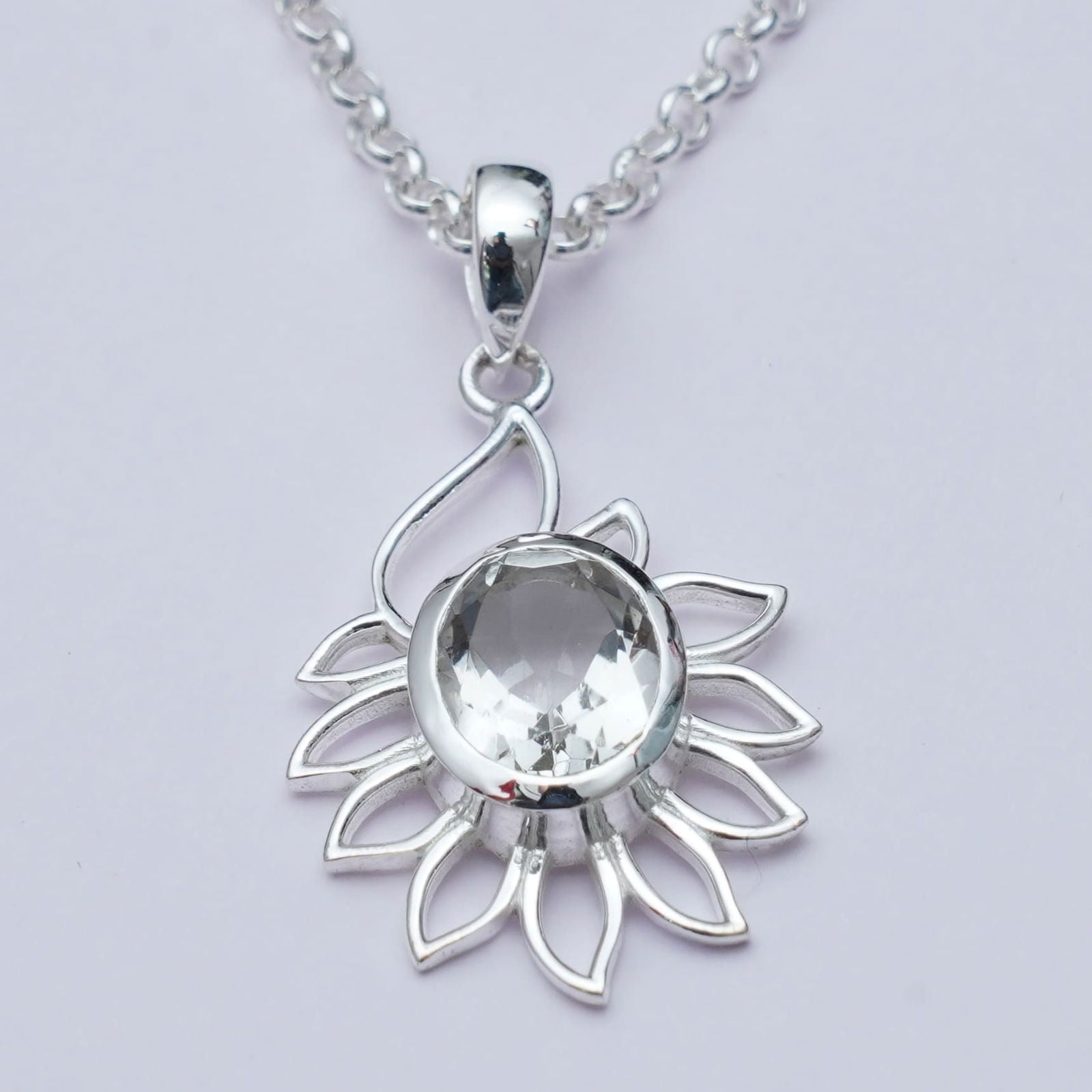 Sunflower Pendant With Quartz Gemstone In 925 Sterling Silver