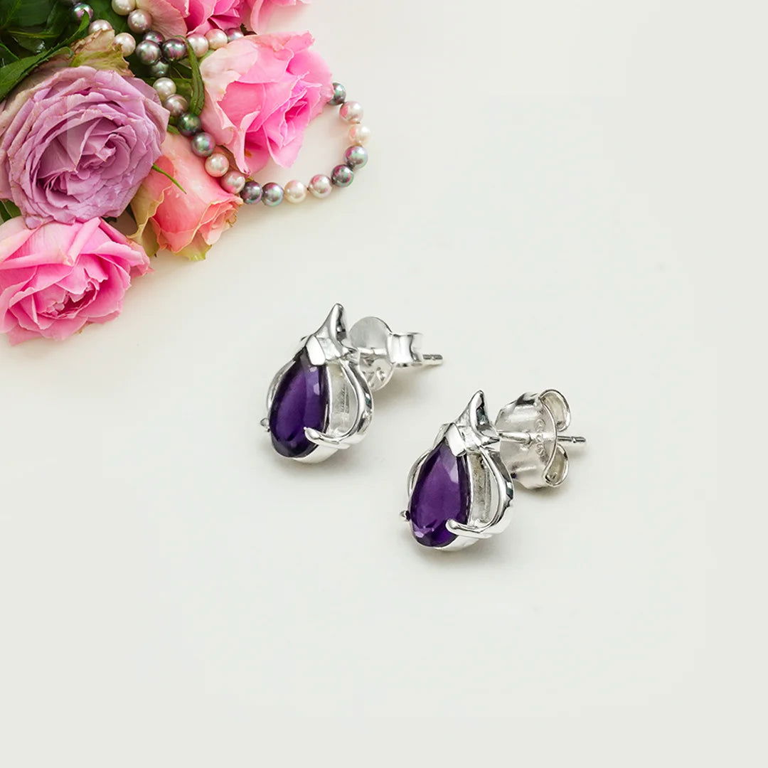 Tops Earring With Amethyst Gemstone in Best Quality 925 Sterling Silver
