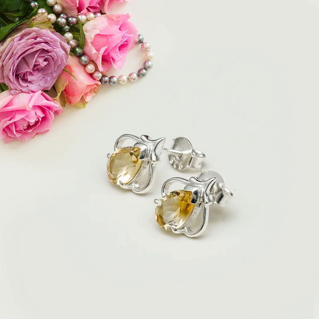 Tops Earring With Citrine Gemstone in Best Quality 925 Sterling Silver