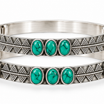 Handcrafted 925 sterling silver cuff kada pair with genuine natural turquoise stones and heritage-inspired geometric detailing by Mohnaa Jewels