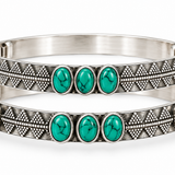 Handcrafted 925 sterling silver cuff kada pair with genuine natural turquoise stones and heritage-inspired geometric detailing by Mohnaa Jewels