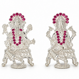 Mohnaa Lakshmi Ganesha 925 Sterling Silver Idol Set with Pink Stones