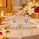 Mohnaa Lakshmi Ganesha 925 Sterling Silver Idol Set with Pink Stones