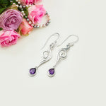 Water Drop Earrings With Amethyst Gemstone in 925 Sterling Silver