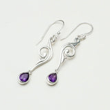 Water Drop Earrings With Amethyst Gemstone in 925 Sterling Silver
