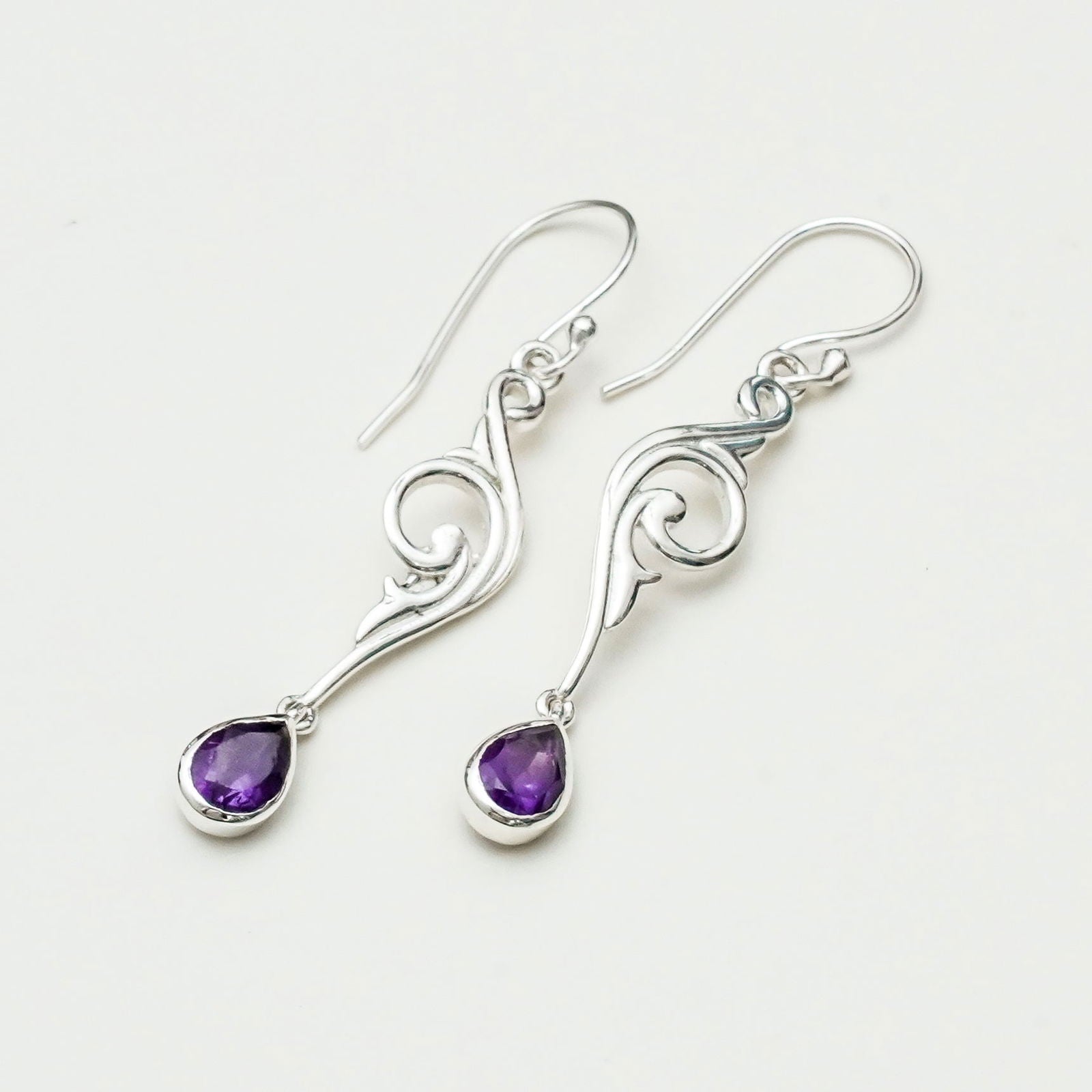 Water Drop Earrings With Amethyst Gemstone in 925 Sterling Silver