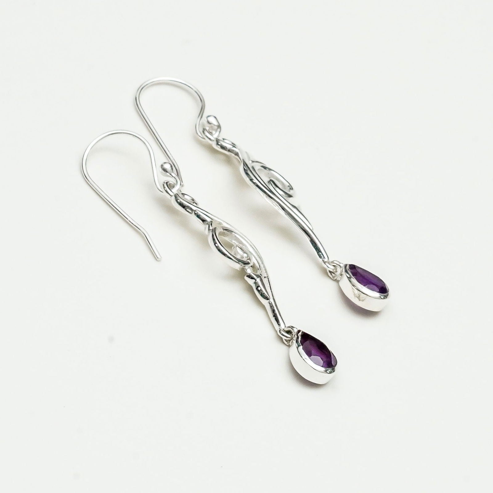 Water Drop Earrings With Amethyst Gemstone in 925 Sterling Silver