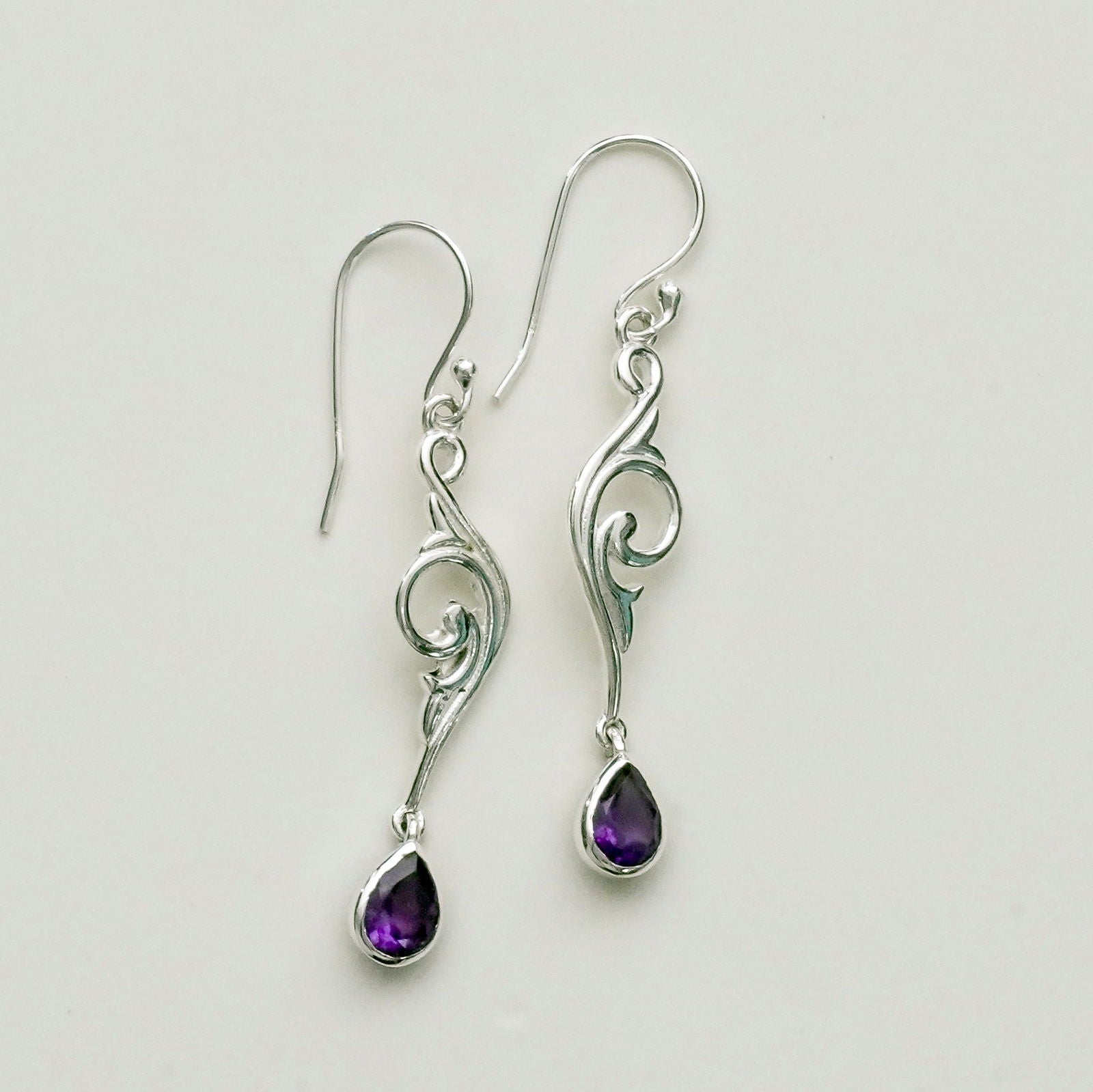 Water Drop Earrings With Amethyst Gemstone in 925 Sterling Silver