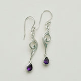 Water Drop Earrings With Amethyst Gemstone in 925 Sterling Silver