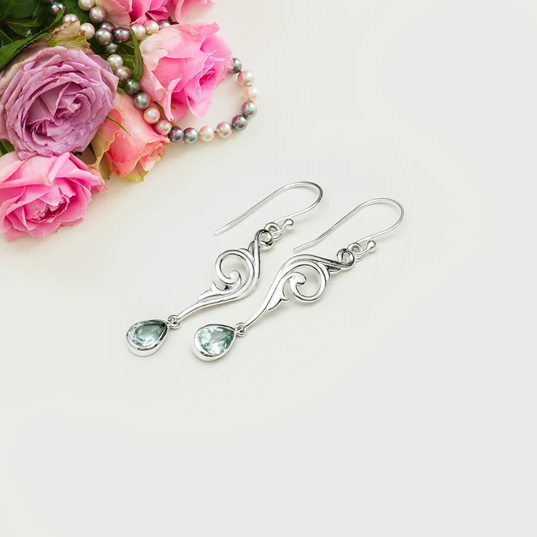 Water Drop Earrings With Blue Topaz Gemstone in 925 Sterling Silver