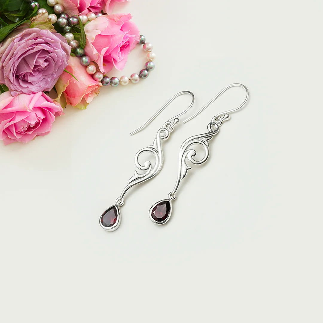 Water Drop Earrings With Garnet Gemstone in 925 Sterling Silver