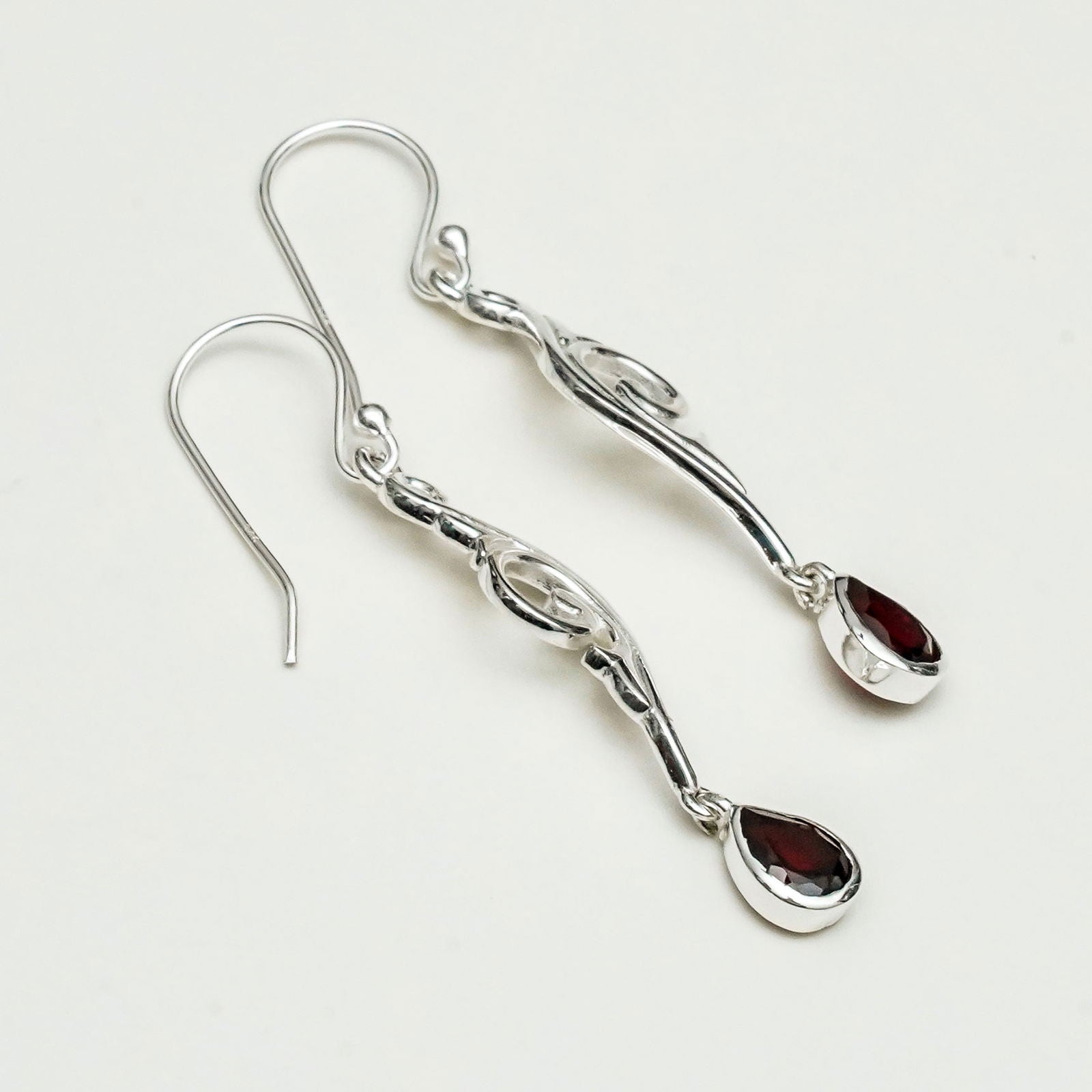 Water Drop Earrings With Garnet Gemstone in 925 Sterling Silver