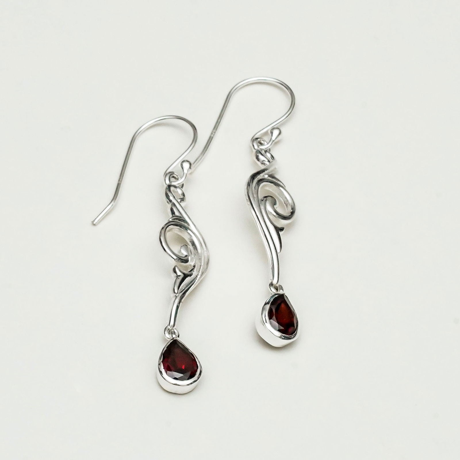 Water Drop Earrings With Garnet Gemstone in 925 Sterling Silver