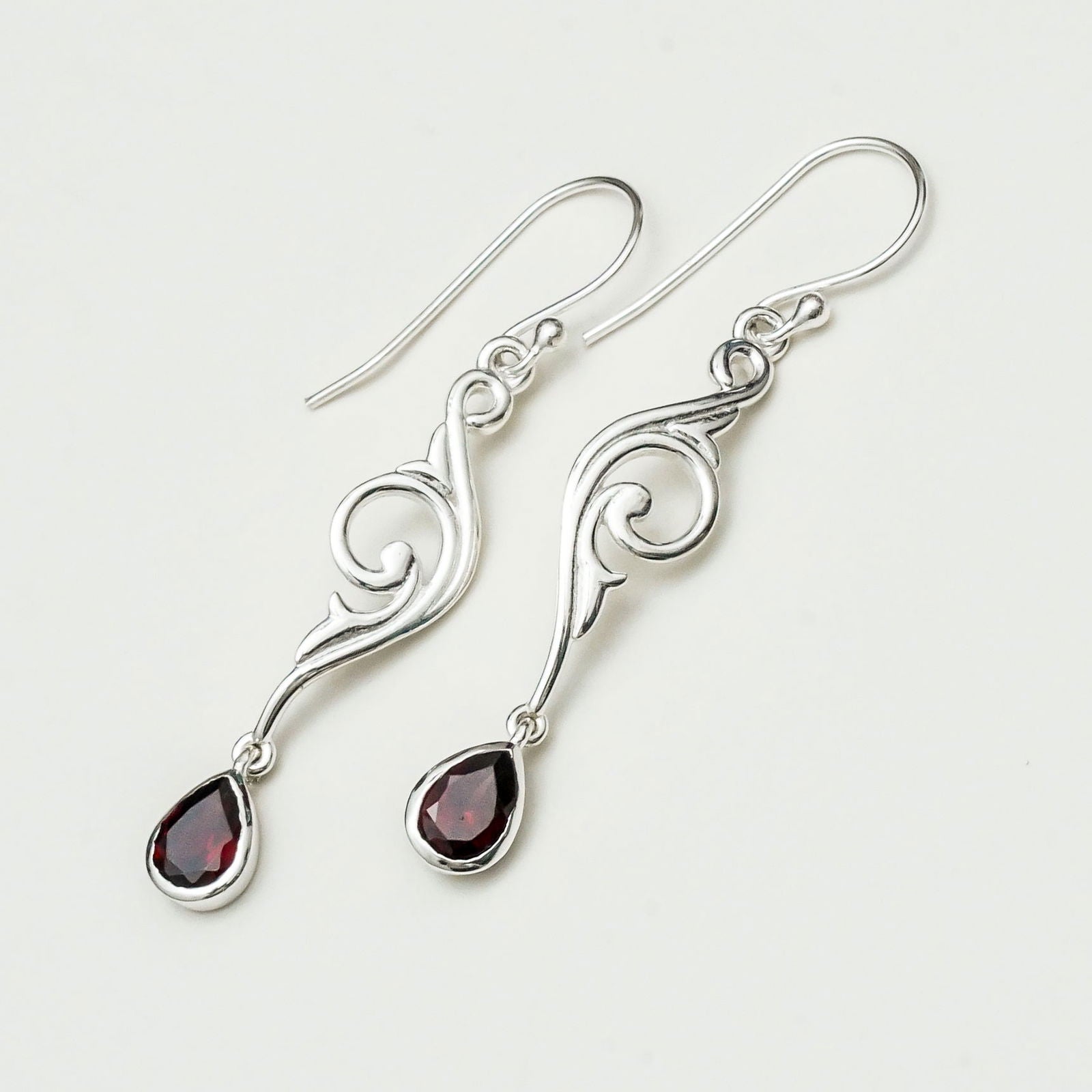 Water Drop Earrings With Garnet Gemstone in 925 Sterling Silver
