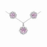Ira Blush Sparkle 925 sterling silver pendant, earrings and chain set with pink cubic zirconia stones and rhodium plating.