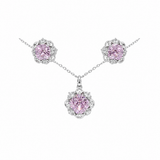 Ira Blush Sparkle 925 sterling silver pendant, earrings and chain set with pink cubic zirconia stones and rhodium plating.