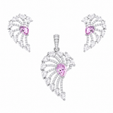 925 sterling silver pendant and earrings set featuring pink cubic zirconia centre stones with sparkling white CZ accents