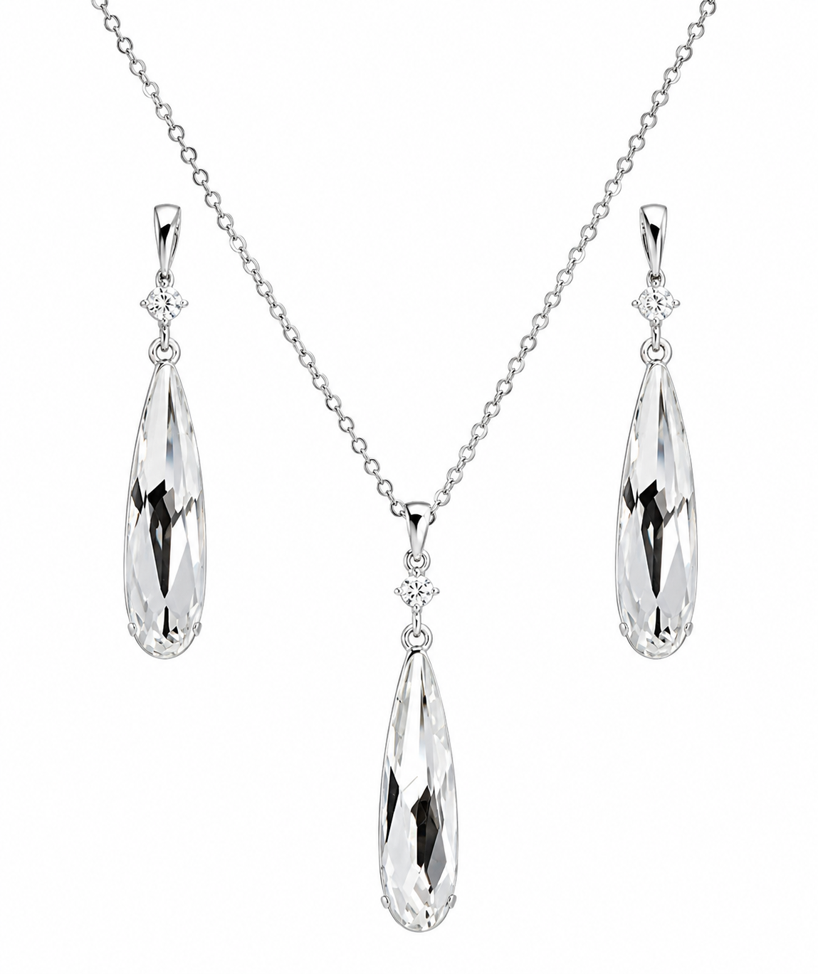 Ira Crystal Cascade 925 sterling silver pendant, earrings and chain set featuring brilliant white cubic zirconia stones in an elegant drop design