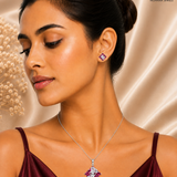 Ira Ruby Glow 925 Silver Pendant & Earrings Set