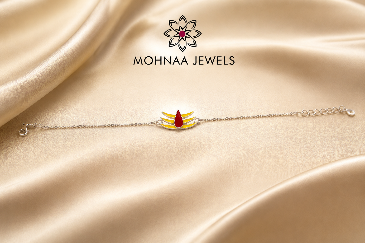 divine Shiv Tilak 925 Sterling Silver Rakhi featuring sacred Shiva tilak design with red and gold accents by Mohnaa Jewels