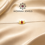divine Shiv Tilak 925 Sterling Silver Rakhi featuring sacred Shiva tilak design with red and gold accents by Mohnaa Jewels
