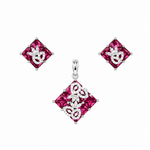 925 sterling silver pendant and earrings set featuring princess cut pink cubic zirconia stones with sparkling white CZ accents