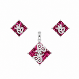 925 sterling silver pendant and earrings set featuring princess cut pink cubic zirconia stones with sparkling white CZ accents