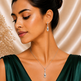 Ira Crystal Cascade 925 Silver Pendant, Earrings & Chain Set