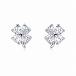 925 sterling silver lucky clover stud earrings featuring sparkling cubic zirconia stones and rhodium plating.