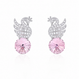 925 sterling silver swan stud earrings with pink crystal and AAA cubic zirconia stones