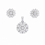 925 sterling silver pendant and earrings set featuring sparkling cubic zirconia stones in a snowflake-inspired floral design